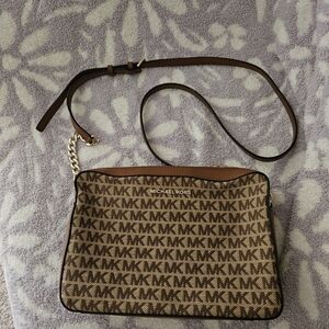 Michael Kors Tan and Brown Logo Crossbody Bag